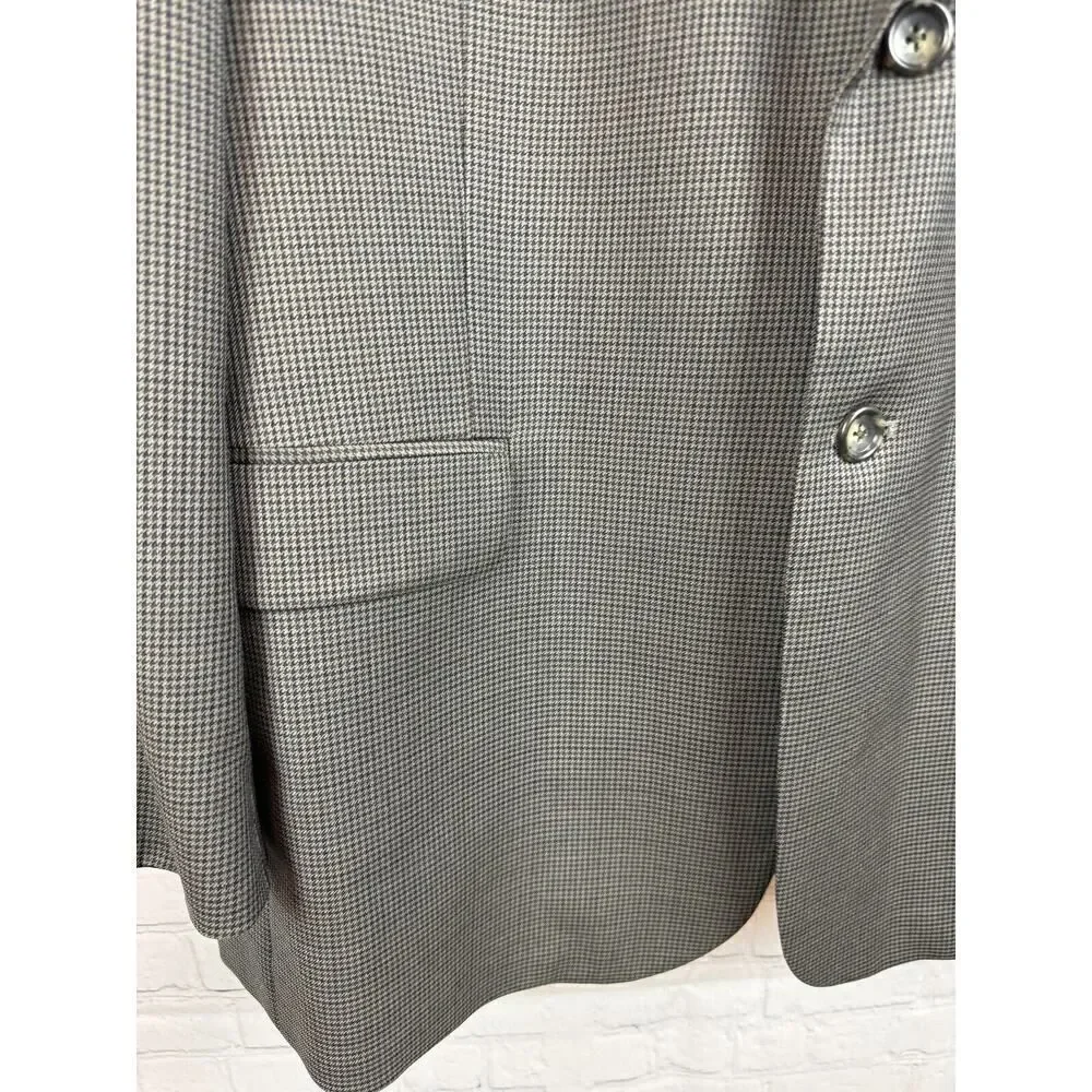 STAFFORD gray check houndstooth 100% wool mens suit jacket size 44R